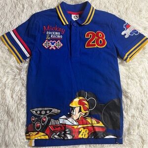 Disney Store Mickey Roadster Racers Polo Shirt Size 7/8 Blue Boy's Racing 28